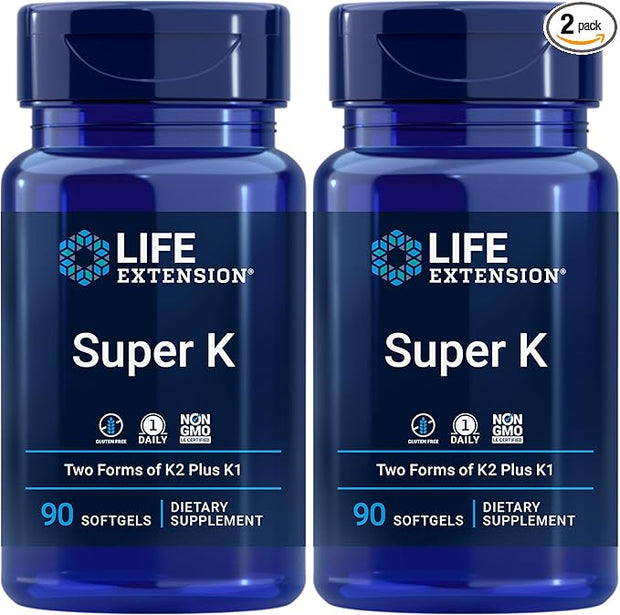Life Extension Super K, Vitamin K1, K2 mk-7, mk-7, Vitamin K2 mk-4, mk-4, Vitamin 3-Month Supply, 1 Daily, 90 softgels 2)