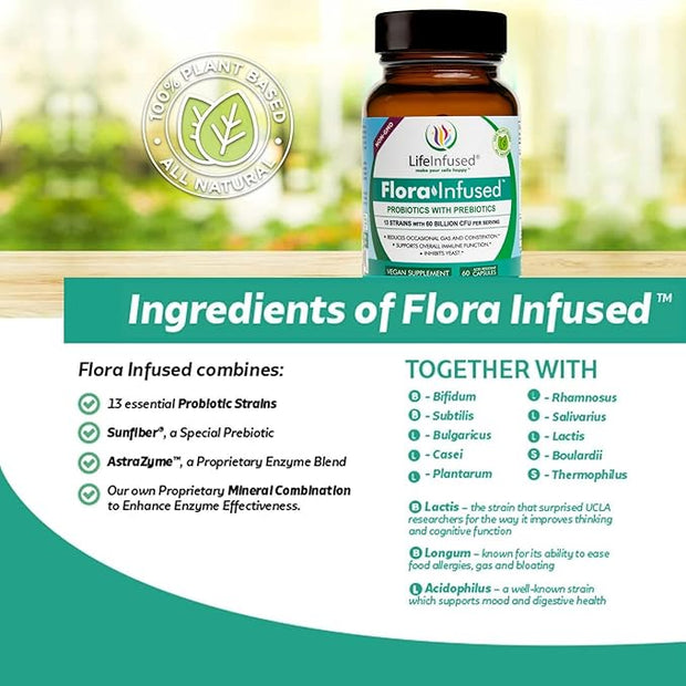 Life Infused - Flora Infused Probiotics 50 Billion 13 strains, 60 Capsules