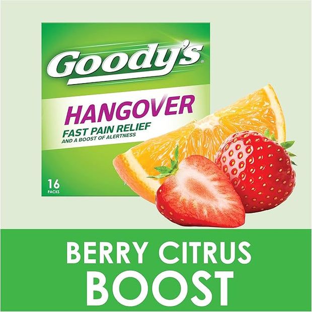 Goody's Hangover Powders, Fast Pain Relief & Boost Of Alertness, Berry Citrus Flavor Dissolve Packs, 16 Individual Packets