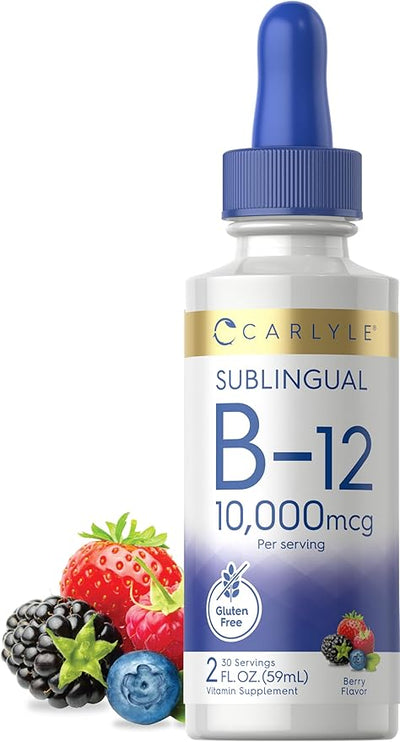 Carlyle Vitamin B12 Sublingual | 10,000mcg | 2 fl oz | Vegetarian, Non-GMO, Gluten Free Liquid Drops