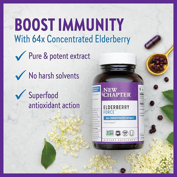 New Chapter Vegan Elderberry Capsules 64x Concentrated 60 Count