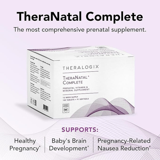 Theralogix TheraNatal Complete Prenatal Vitamin Supplement 91-Day Supply D3, Folate, B6 & 182 Tablets 91 Softgels