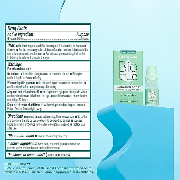 Biotrue Hydration Boost Eye Drops, Preservative 0.33 FL (10 mL)