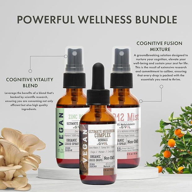 Cognitive Wellness Bundle Liquid Vitamin Trio: B12, Lions 360 Days