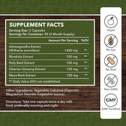 Adaptogen Supplement - Ashwagandha Complex Blend 5-in-1 with 3 Month (180 Capsules)