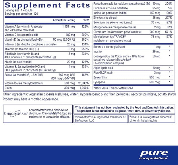 Pure Encapsulations O.N.E. Multivitamin CoQ10, and 120 Capsules