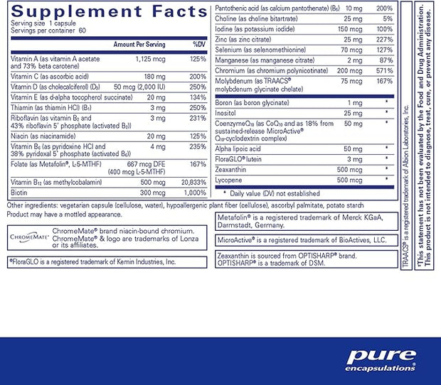 Pure Encapsulations O.N.E. Multivitamin CoQ10, and 60 Capsules