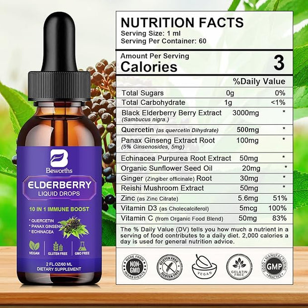 Elderberry Syrup | Black Elderberry Liquid D3 | 30 Servings