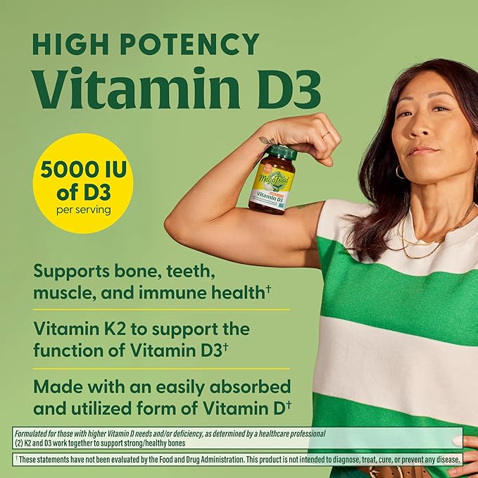 MegaFood Vitamin D3 5000 IU (125 mcg) D3 K2, K2, Supports 120 Mini 120 Servings