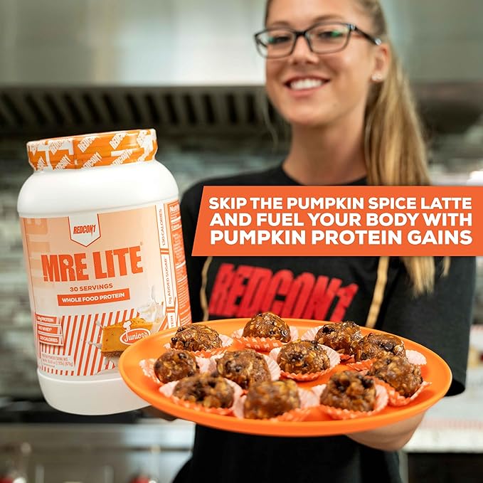 REDCON1 MRE Lite Whole Food Protein Powder, Juniors, Pumpkin Cheesecake - Low Carb & Whey Free Meal Replacement with Animal Protein Blends - Easy to Digest Supplement Made with MCT Oils (30 Servings)