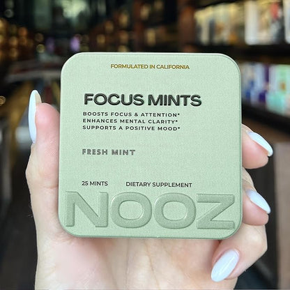 NOOZ Focus Mints 12-Pack - Caffeine-Free Brain Booster for Mental Clarity - Fresh Mint Flavor | Sugar-Free, Travel-Friendly Supplement with Vitamins C, B6, B12 - Non-GMO, Clean Label, 300 Mints
