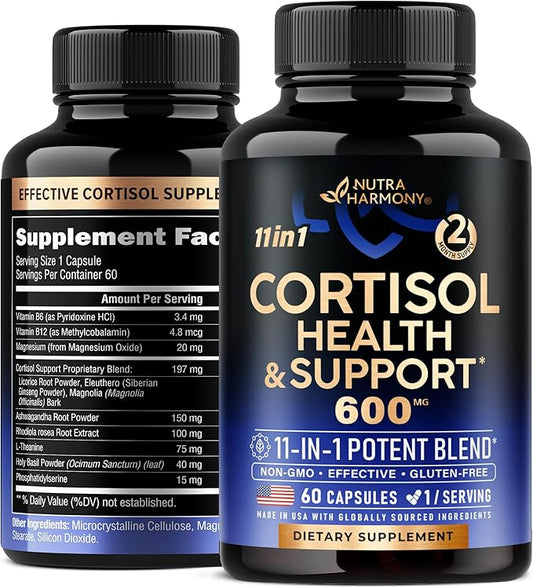 Cortisol Supplement for Women - Natural Based Hormone Balance - Ashwagandha | Rhodiola | Holy Basil | L-Theanine - Mood, Focus & Sleep Support - Made in USA - Vegan, Non-GMO - 60 Capsules for 2 Month