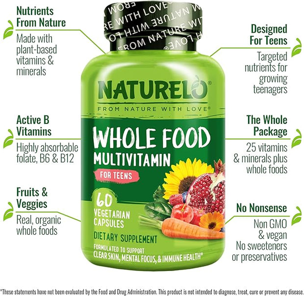 NATURELO Whole Food Multivitamin for Teens 60 Capsules