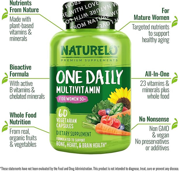 NATURELO One Daily Multivitamin for Women 50+ (Iron 50 - 60 Capsules 2 Month