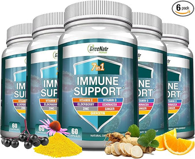 7 in 1 Immune Support Supplement D3, Zinc 50mg, Quercetin, 60 Capsules (6 Bottles)