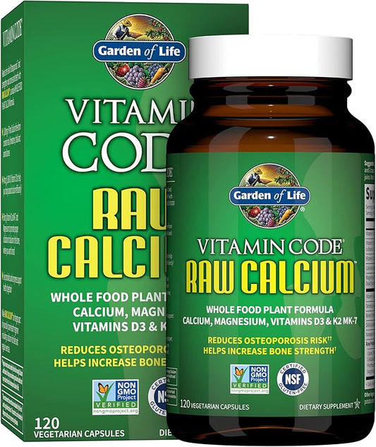 Garden of Life Raw Calcium Supplement K2, Vitamin D3 and 120 Capsules