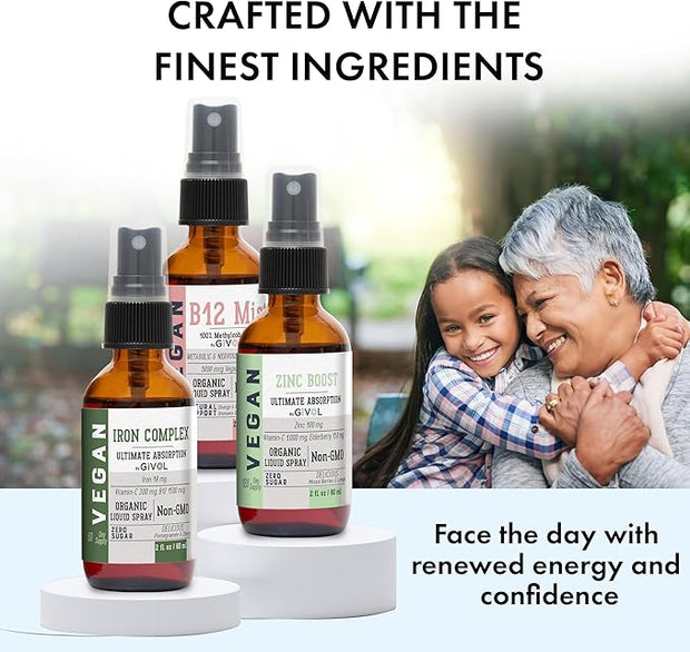 Iron Support Spray Bundle Liquid Vitamin B12 Methylcobalamin, 2 Fl 360 Days