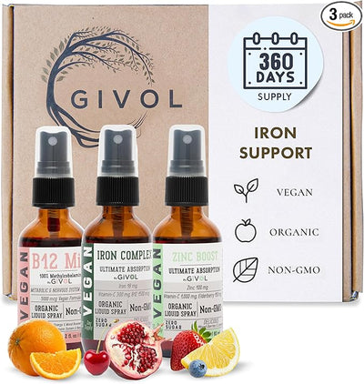 Iron Support Spray Bundle Liquid Vitamin B12 Methylcobalamin, 2 Fl 360 Days