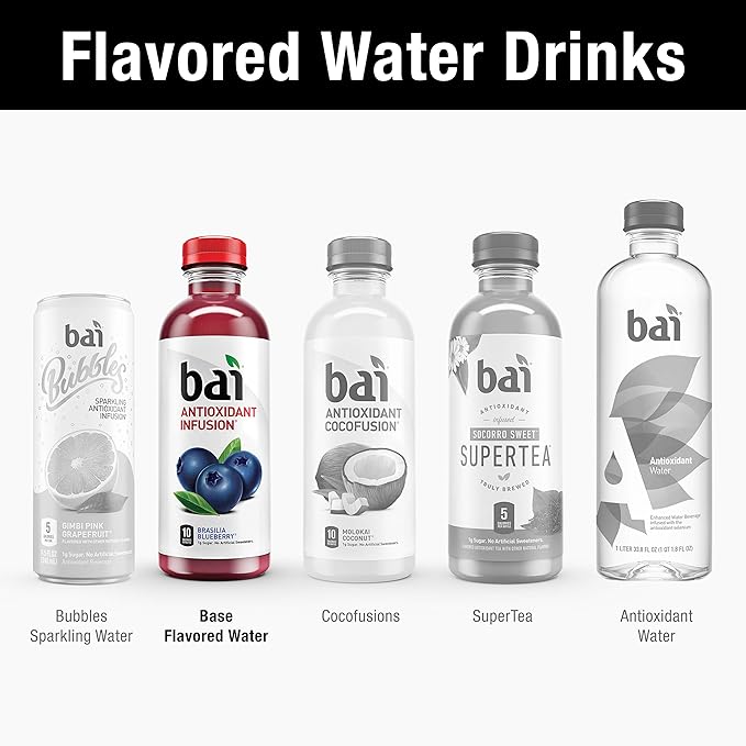 Bai Flavored Water, Brasilia Blueberry, Antioxidant Infused Drinks, 18 Fluid Ounce Bottle (Pack of 12)