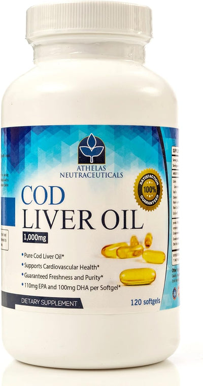 Cod Liver Oil Capsules - Premium Certified Pure and Fresh - Triple Strength - Heart Healthy - 120 Softgels - Natural Supplement - 240mg of Omega 3 Fatty Acids - No Fishy Taste!