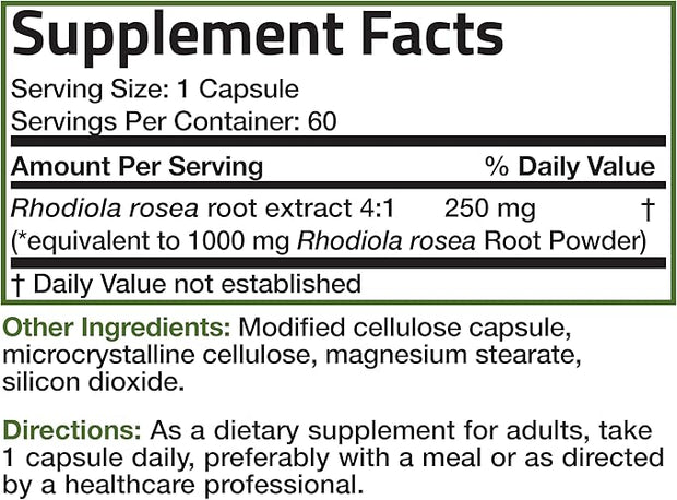 Bronson Rhodiola Rosea Vegetarian Capsules 60 Count