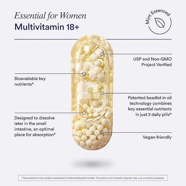 Ritual Multivitamin for Women 18+ D3 for 3 DHA, B12, Iron, 30 Day 60 Capsules