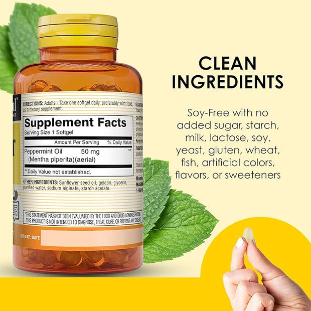 MASON NATURAL Peppermint Oil 50 mg Enteric Coated - Natural Gastrointestinal Comfort, Supports a Healthy Gut, Bowel Soothing Dietary Supplement, 90 Softgels.