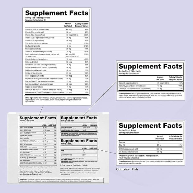 Theralogix TheraNatal Complete Prenatal Vitamin Supplement 91-Day Supply D3, Folate, B6 & 182 Tablets 91 Softgels