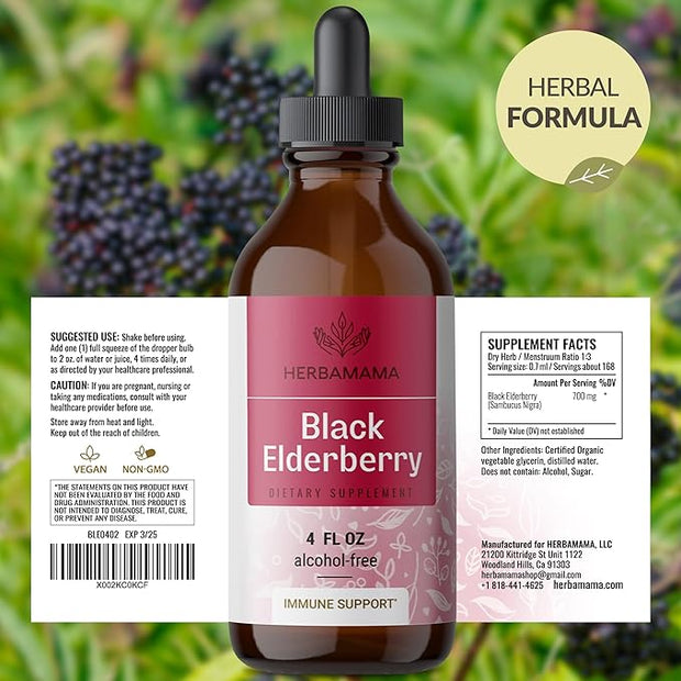 HERBAMAMA Black Elderberry Drops 42-Day Supply.
