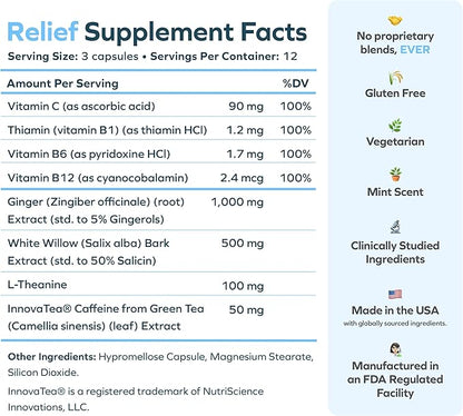 Cheers Relief | Next Morning Aid with Ginger + White Willow Bark | Feel Better After Drinking | 24 Doses | Ginger, White Willow Bark, L-Theanine, Caffeine