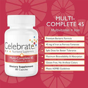 Celebrate Vitamins Multi-Complete, 45mg Iron – (180 Capsules)