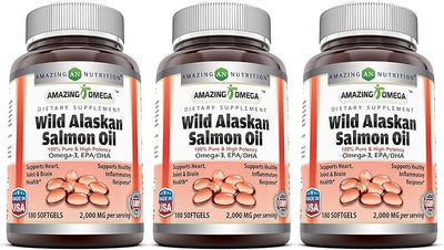 Amazing Omega Wild Alaskan Salmon Oil 2000mg Per Serving Softgels Supplement (180 | 3 Pack)