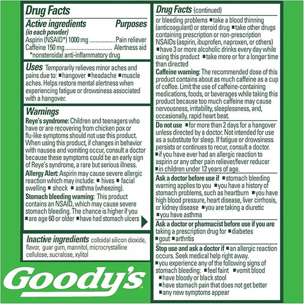 Goody's Hangover Powders, Fast Pain Relief & Boost of Alertness Berry Citrus, 4 ct (Pack of 1)
