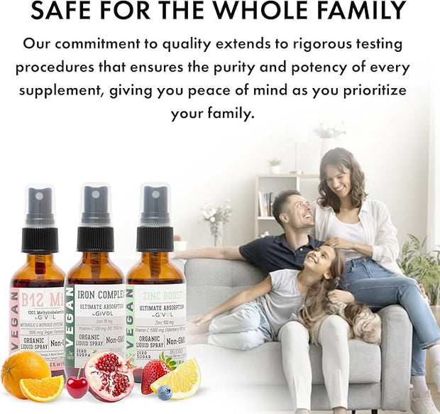 Iron Support Spray Bundle Liquid Vitamin B12 Methylcobalamin, 2 Fl 360 Days