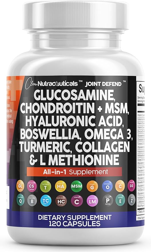 Clean Nutraceuticals Glucosamine Chondroitin MSM Turmeric 3 Pills 120 Count