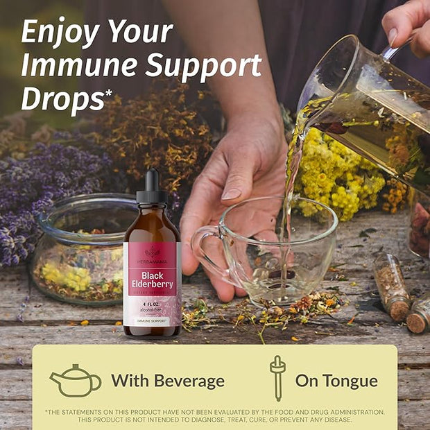 HERBAMAMA Black Elderberry Drops 42-Day Supply.