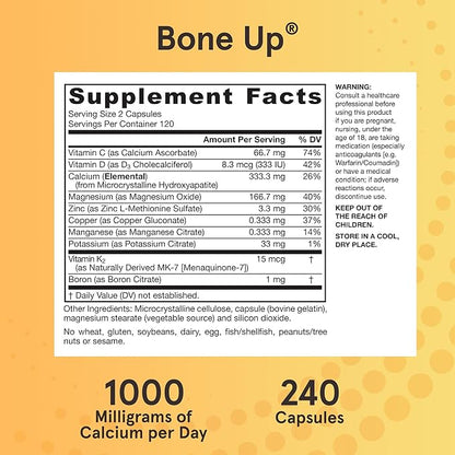 Jarrow Formulas BoneUp 240 Capsules 120 Servings D3, K2 K2 (as MK-7) & 1000 mg