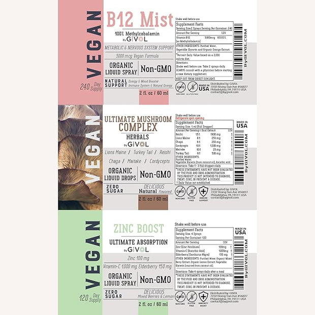 Cognitive Wellness Bundle Liquid Vitamin Trio: B12, Lions 360 Days