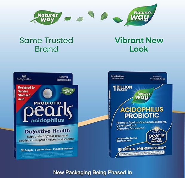 Nature's Way Acidophilus Probiotic Pearls, Supports 1 Billion 90 Softgels