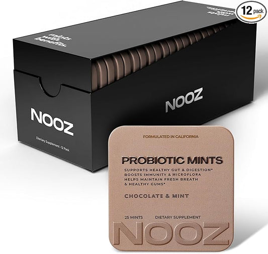 NOOZ Probiotic Mints 12-Pack - Gut & Oral Health Support - Chocolate & Mint | Boosts Immunity & Digestion, Freshens Breath - Sugar-Free, No Aspartame - Bulk Wellness for Daily Health, 300 Mints