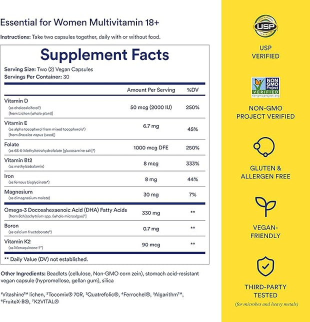 Ritual Multivitamin for Women 18+ D3 for 3 DHA, B12, Iron, 30 Day 60 Capsules