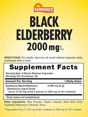 Sundance Sambucus Black Elderberry Capsules 2000mg | 100 Count