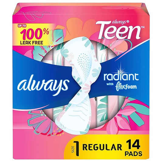 Always Radiant Teen Feminine Pads 1 Regular 14 Count