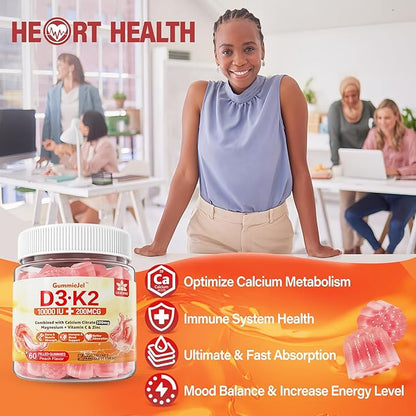 2Pack Sugar-Free Vitamin D3 K2 Filled 5000IU / 10,000 IU 500mg Calcium K2 (MK-7) (MK-7) 200mcg, 200mcg, Magnesium