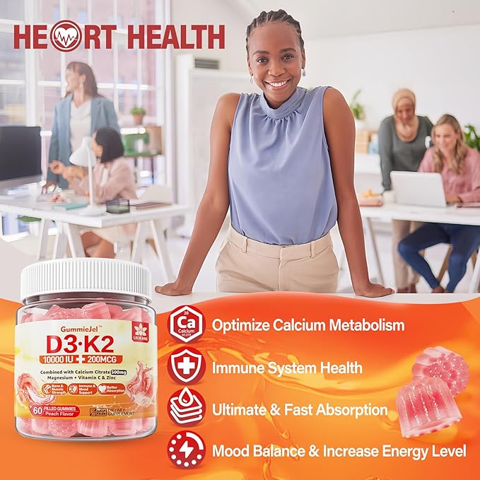 Sugar-Free Vitamin D3 K2 Filled Gummies 5000IU / 10,000 IU 500mg Calcium K2 (MK-7) (MK-7) 200mcg, 200mcg, Magnesium