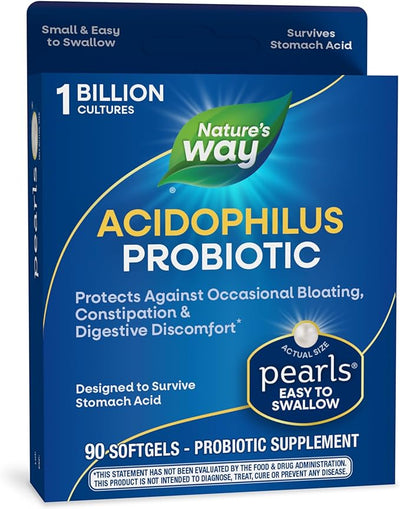 Nature's Way Acidophilus Probiotic Pearls, Supports 1 Billion 90 Softgels