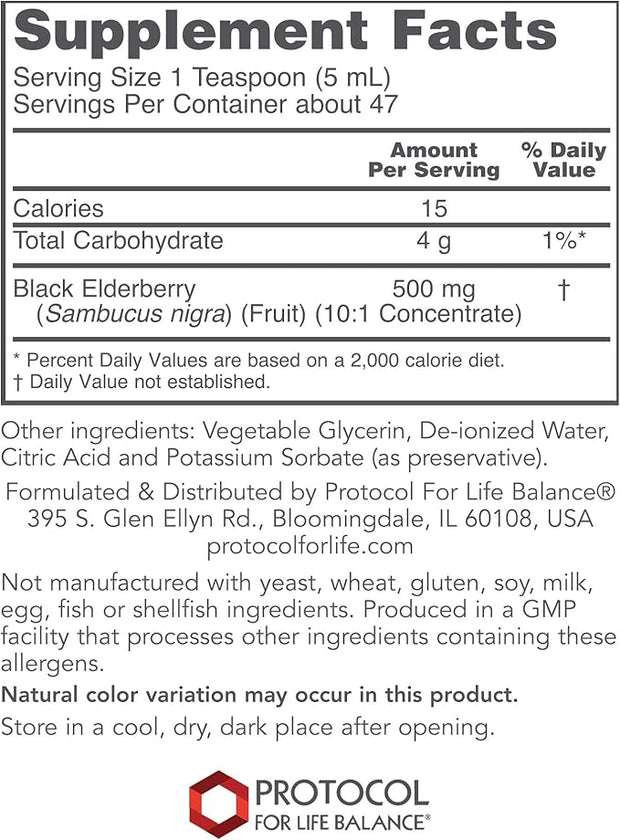Protocol Sambucus Black Elderberry Liquid 10:1 concentrate 500 mg 8 Fl