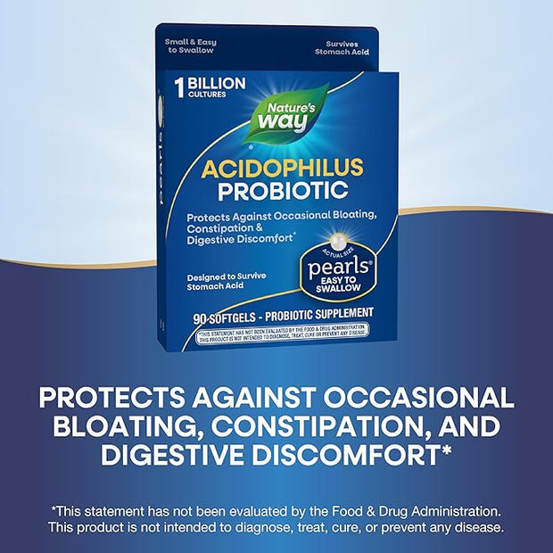 Nature's Way Acidophilus Probiotic Pearls, Supports 1 Billion 90 Softgels