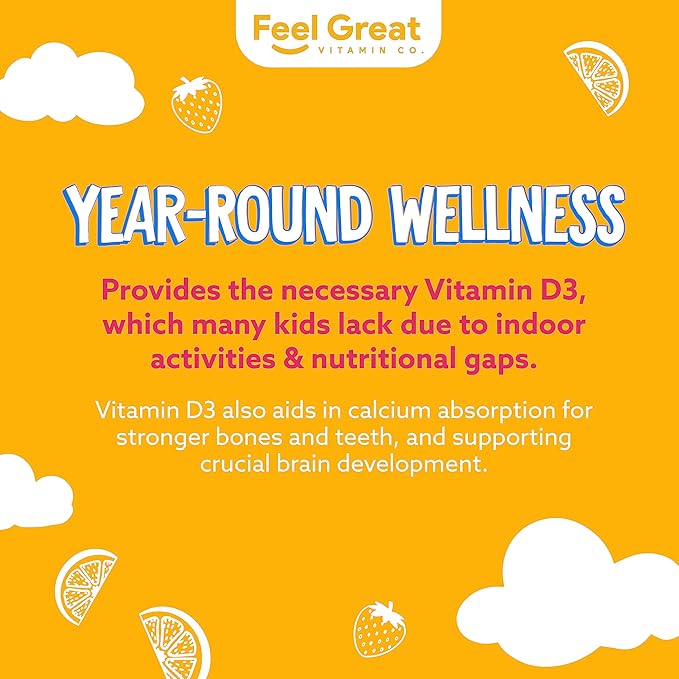 Feel Great Kids Vitamin D3 1000 D3 Gummies 90 Day