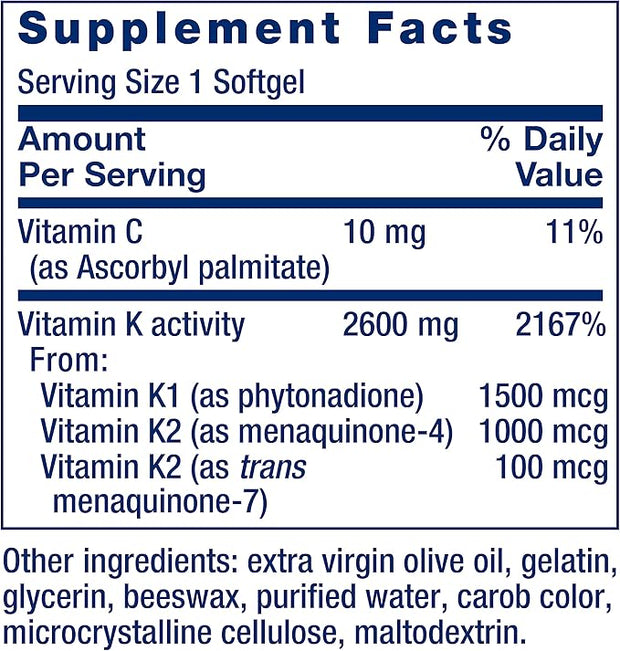 Life Extension Super K, Vitamin K1, K2 mk-7, mk-7, Vitamin K2 mk-4, mk-4, Vitamin 3-Month Supply, 1 Daily, 90 softgels 2)
